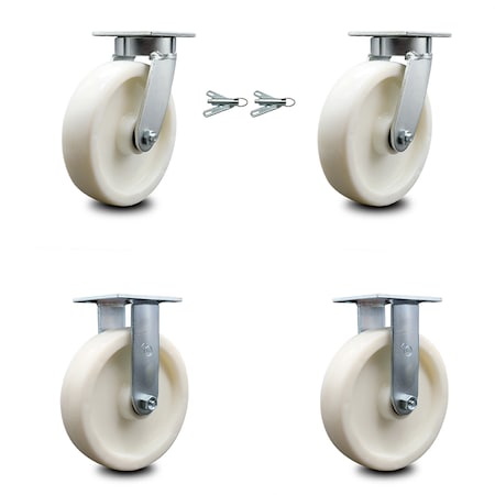 Service Caster 8 Inch Kingpinless Nylon Wheel Caster Swivel Locks 2 Rigid, 2PK SCC-KP30S820-NYR-BSL-2-R-2
